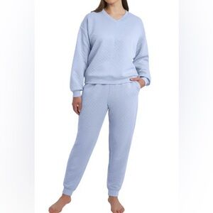 Lands' End Women’s Blue Quilted Lounge Set Sweatshirt Joggers Set New size large